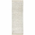 thumbnail image 1 of 2' X 8' Beige And Grey Oriental Hand Loomed Stain Resistant Runner Rug With Fringe, 1 of 10