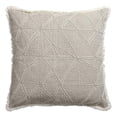 thumbnail image 1 of 20" X 20" Beige and Ivory Geometric Linen Zippered Pillow With Embroidery, Fringe, 1 of 6