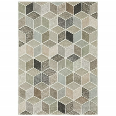 HomeRoots Beige Brown Grey Tan Sage And Pale Geometric Power Loom Stain Resistant Area Rug