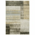 thumbnail image 1 of 4' X 6' Beige Charcoal Brown Grey Tan Gold And Blue Geometric Power Loom Stain Resistant Area Rug With Fringe, 1 of 10