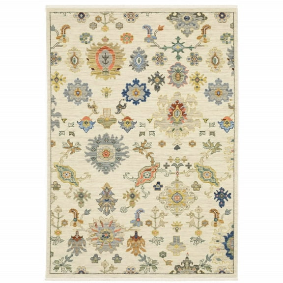 HomeRoots Beige Gold Pink Rust And Green Oriental Power Loom Stain Resistant Area Rug