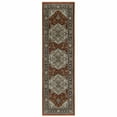 thumbnail image 1 of 2' X 8' Blue Beige Grey Gold Green And Rust Red Oriental Power Loom Stain Resistant Runner Rug With Fringe, 1 of 10