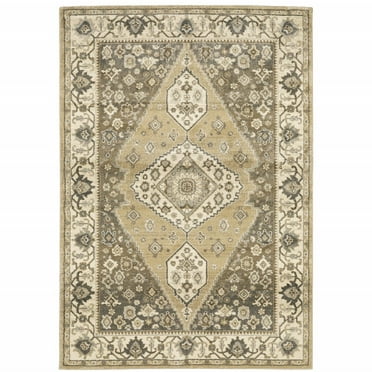 HomeRoots Beige Grey Tan And Charcoal Oriental Power Loom Stain Resistant Area Rug