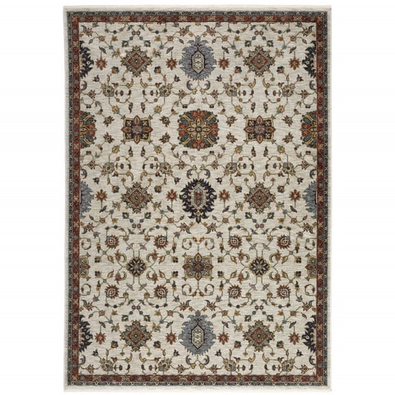 HomeRoots Beige Rust Red Blue Gold And Grey Oriental Power Loom Stain Resistant Area Rug