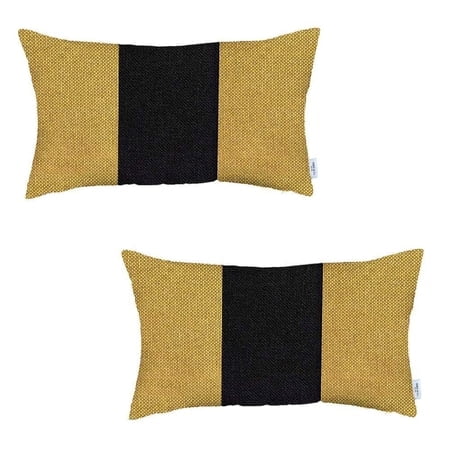 HomeRoots Black And Yellow Geometric Zippered Handmade Polyester Lumbar Pillow