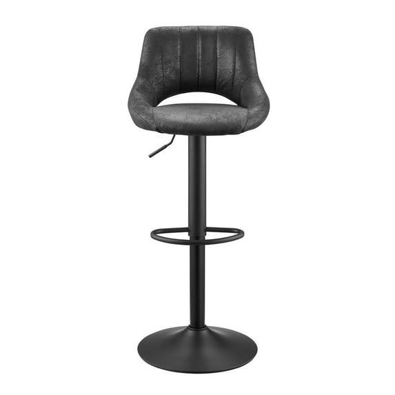 HomeRoots Black Faux Leather, Steel Swivel Low Back Adjustable Height Bar Chairs