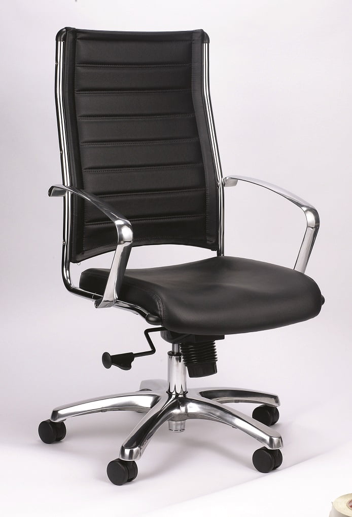 Adjustable 22" x 25.5" x 35.8" Black Leather and Metal Office Chair