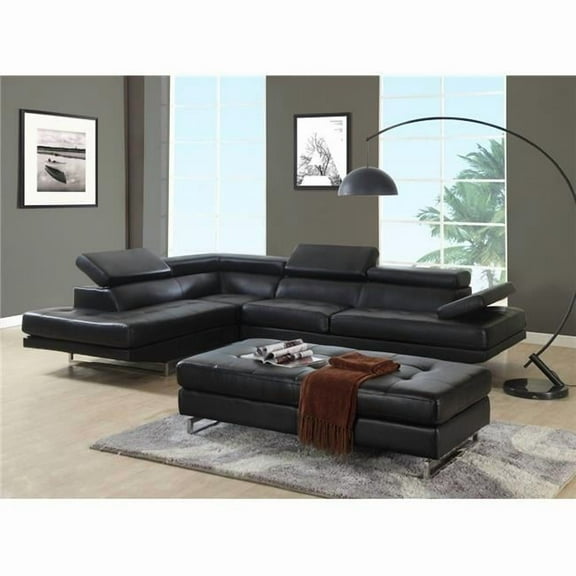HomeRoots Black Left Arm Facing Sectional - 124 x 94 x 36 in.