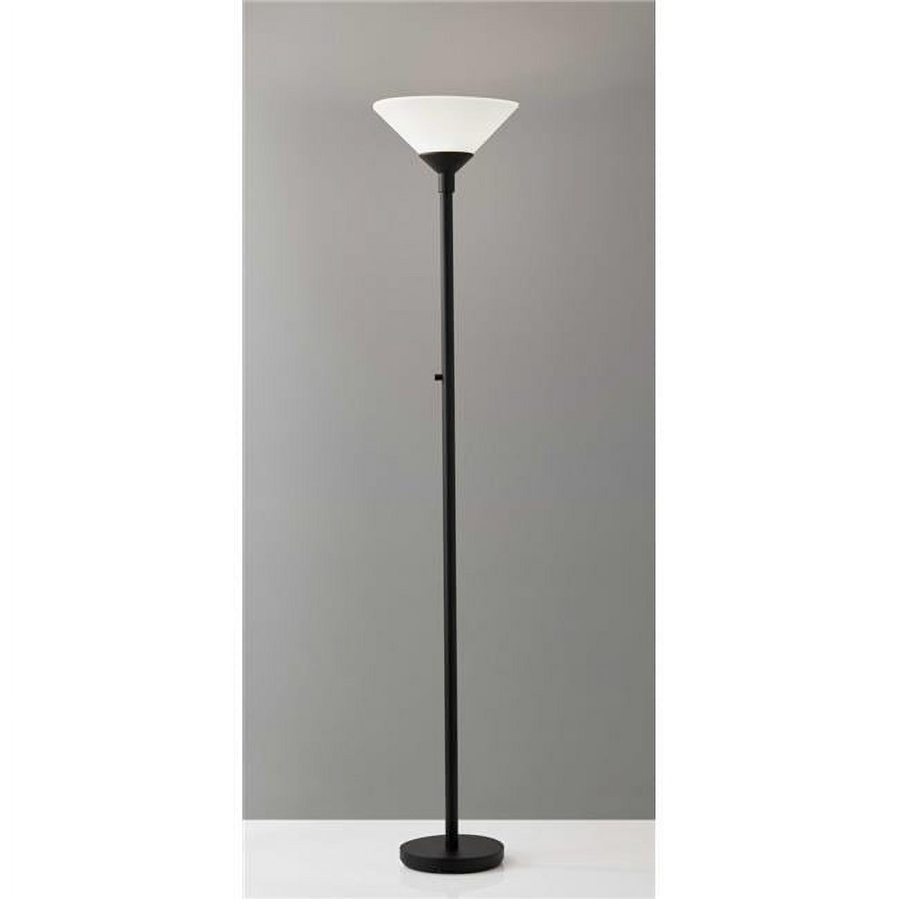 Black Metal Torchiere Lamp with Frosted Shade, 73 in