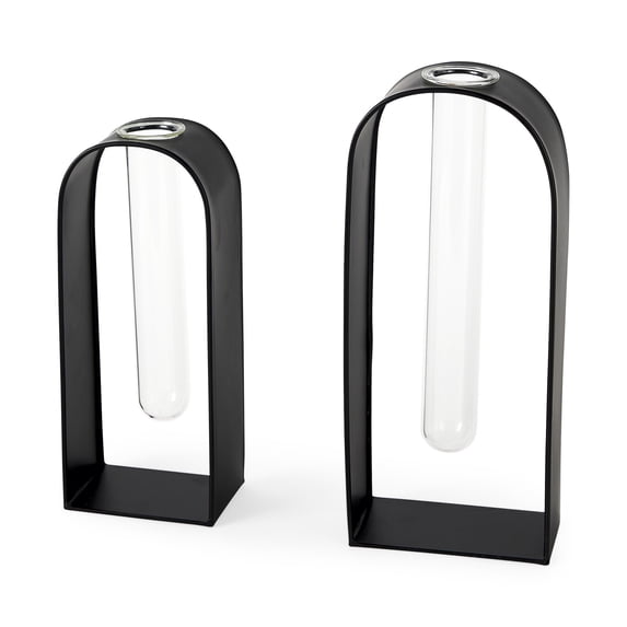 HomeRoots 392534 Black Metal Test Tube Decor Pieces - Set of 2