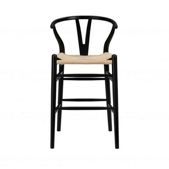 HomeRoots Black Solid Beech Wood Counter Stool with Natural Seat, 20.08 x 20.87 x 38.19 in.