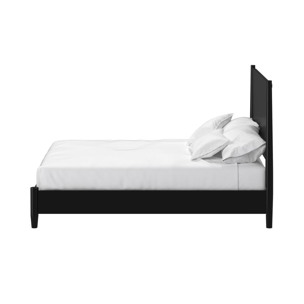 King Black Solid Wood Panel Bed with Slats