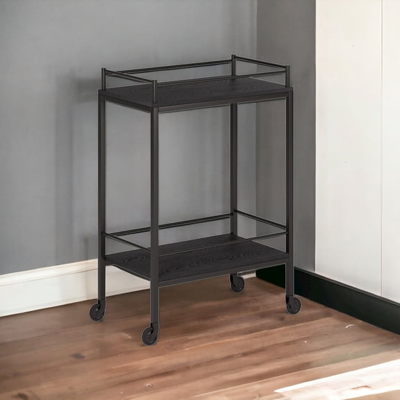 HomeRoots Black Steel Rolling Bar Cart