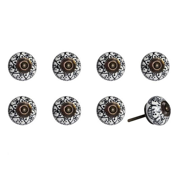 HomeRoots 544425 Black & White Ceramic & Metal Drawer Pull Knobs - Set of 8