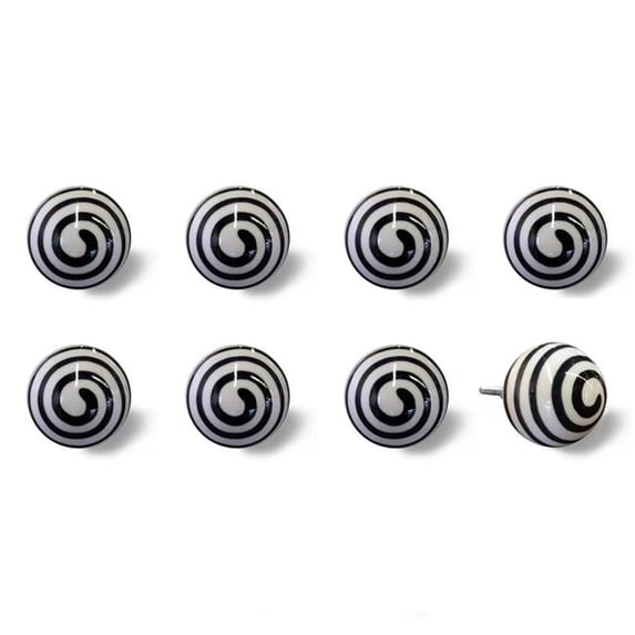 HomeRoots 544431 Black & White Ceramic & Metal Drawer Pull Knobs - Set of 8