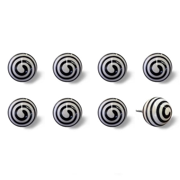 HomeRoots 544431 Black & White Ceramic & Metal Drawer Pull Knobs - Set of 8