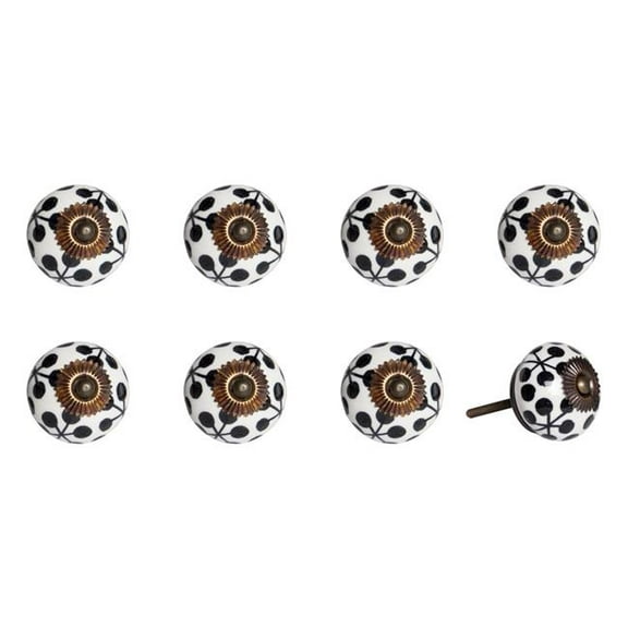 HomeRoots 544427 Black & White Ceramic & Metal Drawer Pull Knobs - Set of 8