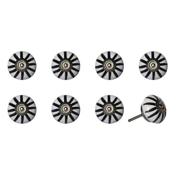 HomeRoots 544414 Black & White Ceramic & Metal Drawer Pull Knobs - Set of 8