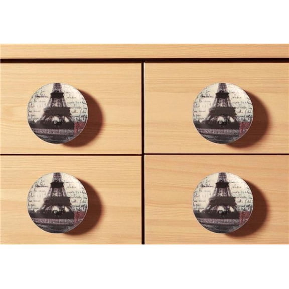 HomeRoots 635801 Black & White Eiffel Tower Poetic Script Ceramic Drawer Pull Knobs - Set of 6