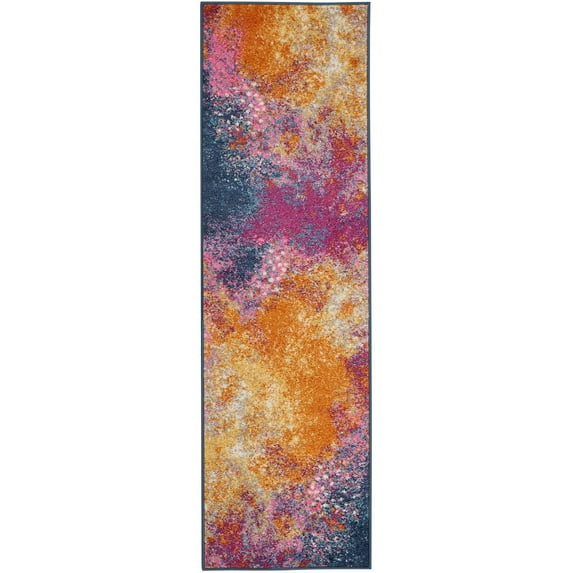 Blue Abstract Power Loom Runner Rug