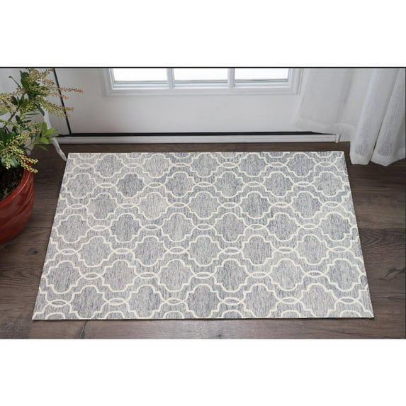 2' X 3' Blue Gray And Ivory Wool Geometric Tufted Handmade Stain Resistant Area Rug