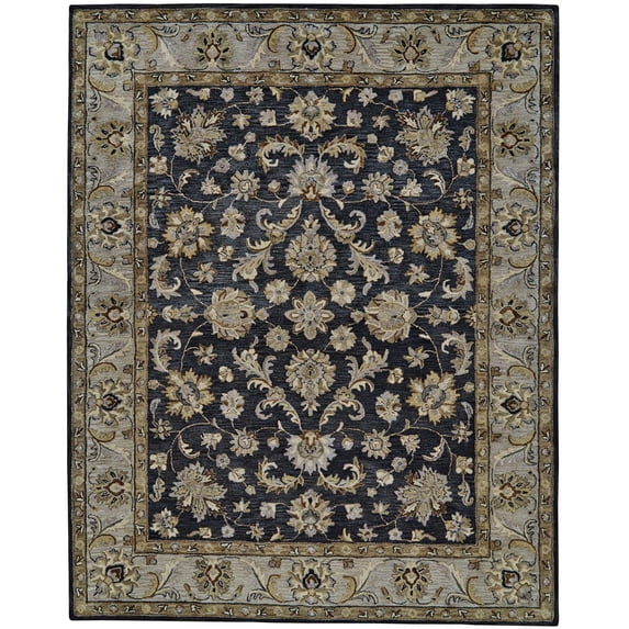 8' X 11' Blue Gray And Taupe Wool Floral Tufted Handmade Stain Resistant Area Rug