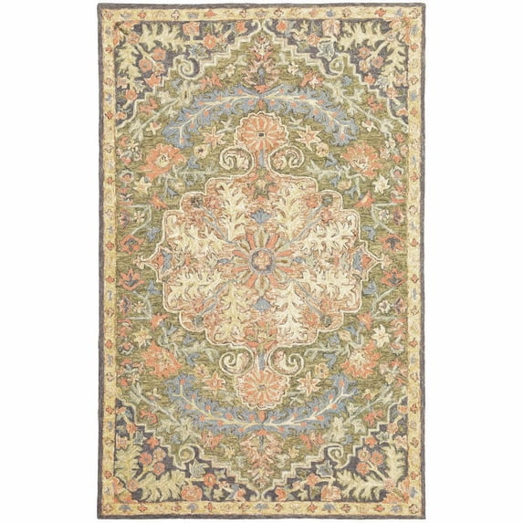 HomeRoots 508101 4 x 6 ft. Blue Green Clay & Gold Oriental Hand Tufted Handmade Stain Resistant Rectangle Area Rug