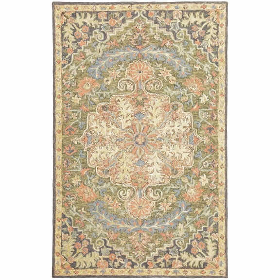 HomeRoots 508101 4 x 6 ft. Blue Green Clay & Gold Oriental Hand Tufted Handmade Stain Resistant Rectangle Area Rug