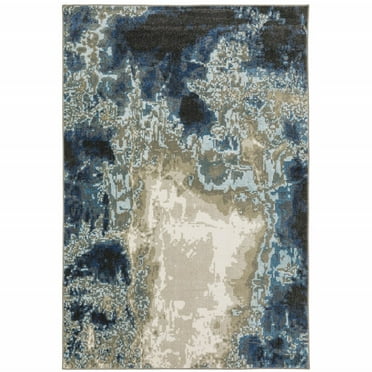 HomeRoots Blue Grey Charcoal And Beige Abstract Power Loom Stain Resistant Area Rug