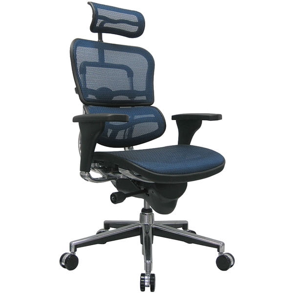 46" High Blue Mesh & Silver Industrial Office Chair with Fixed Arms