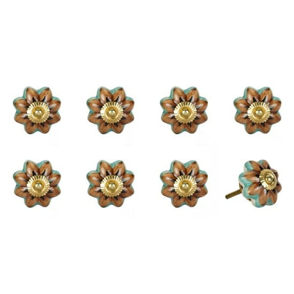 HomeRoots 544437 Blue & Red Ceramic & Metal Drawer Pull Knobs - Set of 8