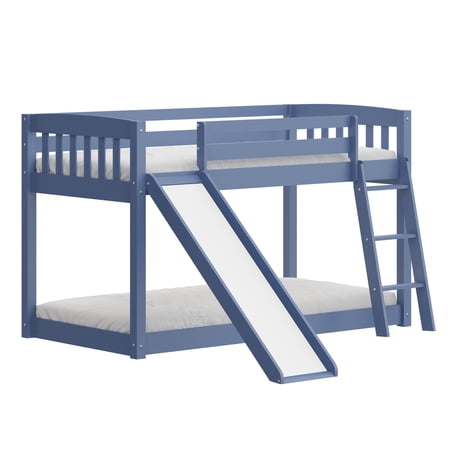 HomeRoots 506618 50 x 85 x 80 in. Blue Over Twin Size Solid Wood Bunk Bed with Slide & Ladder