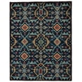 thumbnail image 1 of 5' X 8' Blue Yellow And Red Wool Floral Hand Knotted Distressed Stain Resistant Area Rug With Fringe, 1 of 5