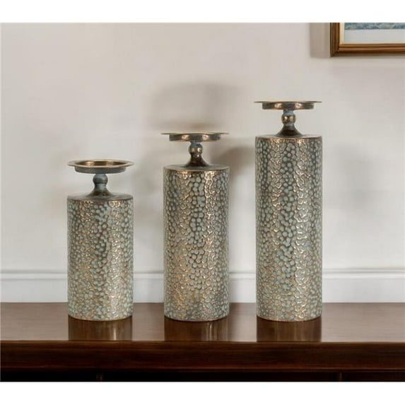 HomeRoots 517606 Bronze Metal Abstract Floor Pillar Candle Holders - Set of 3