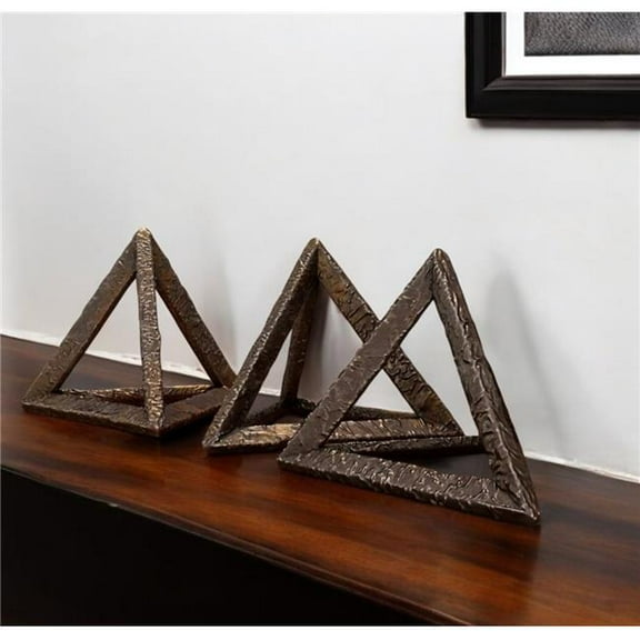 HomeRoots 574097 Bronze Metal Pyramid Tabletop Sculptures - Set of 3