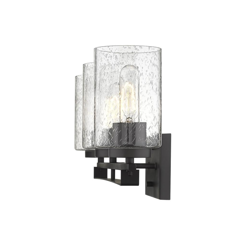 Elegant Bronze and Textured Glass 24" Three-Light Wall Sconce