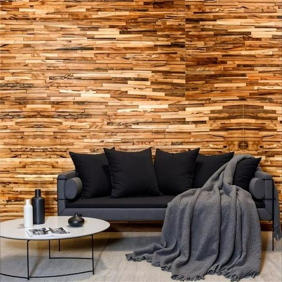 HomeRoots 617482 Brown 3D Embossed Geometric Teak Reclaimed Wood Decorative Wall Panels