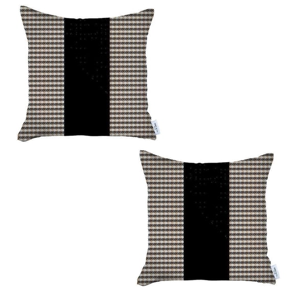 HomeRoots 471769 3.58 x 18 x 18 in. Brown & Black Houndstooth Zippered Handmade Polyester Throw Pillow - Set of 2
