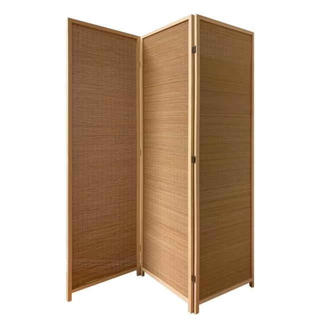 Light Brown Bamboo 3 Panel Folding Room Divider Screen