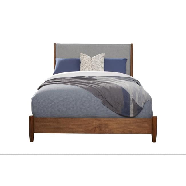 HomeRoots 524796 Brown & Gray Solid Wood & Linen King Size Bed Frame