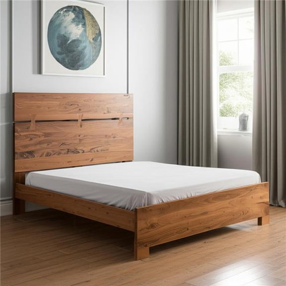 HomeRoots 604632 Brown Live Edge Bow Joint Solid Wood Queen Bed Frame