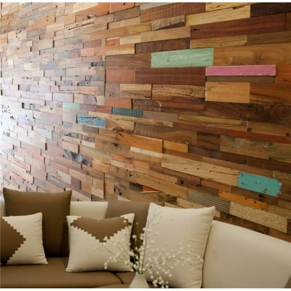 HomeRoots 617481 Brown & Rustic Patina 3D Embossed Teak Reclaimed Wood Decorative Wall Panels