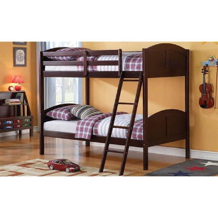 HomeRoots 403931 Brown Over Twin Classic Bunk Bed, Espresso - Twin Size