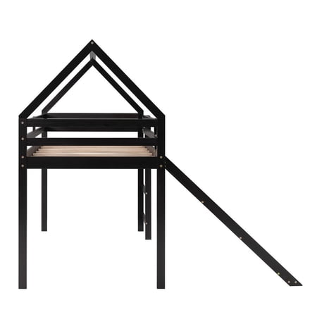 HomeRoots 404213 Brown, Espresso Twin Size Slide House Loft Bed