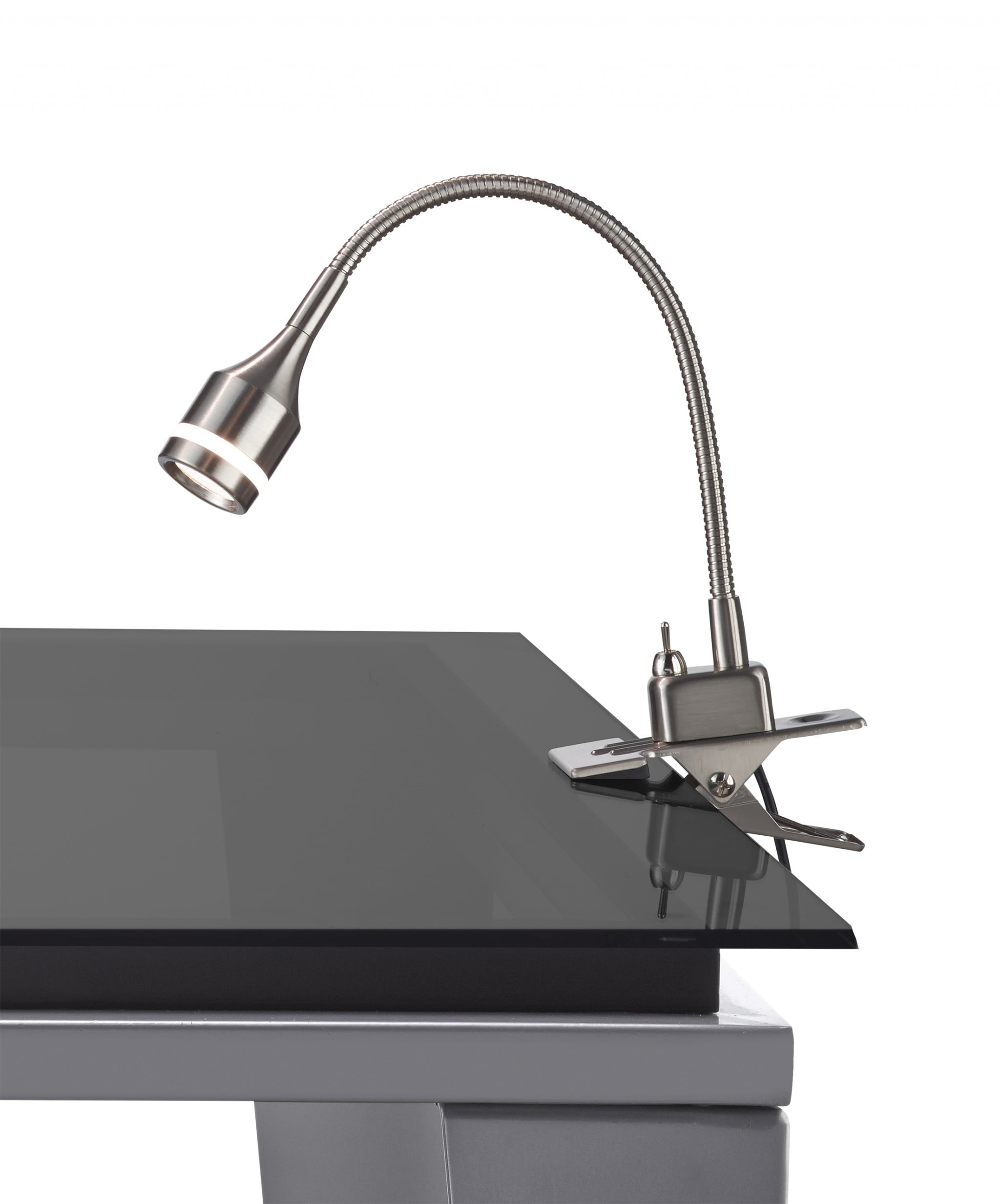 Brushed Steel Adjustable Clip-On LED Lamp