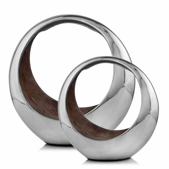 HomeRoots 354603 8 x 16 x 16 in. Buffed & Brown Threads Anillo Bronze Ring Large 2-Tone Bowl