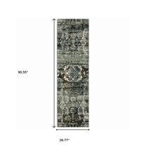 HomeRoots Charcoal Rust Gold And Brown Oriental Power Loom Stain Resistant Runner Rug