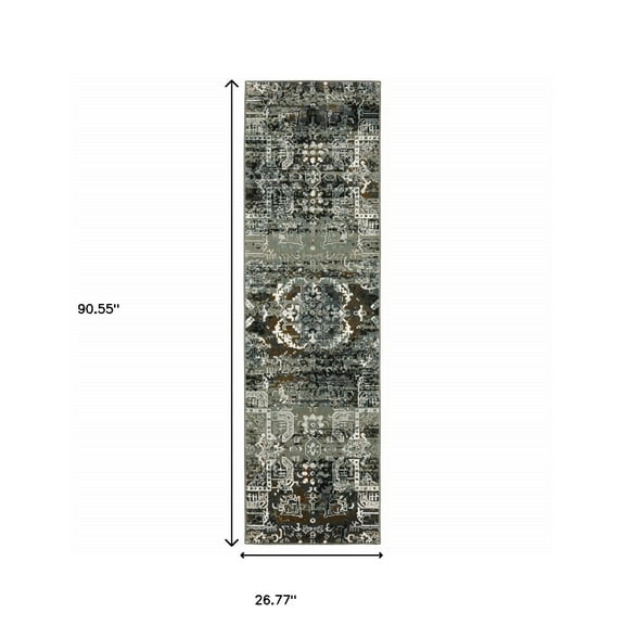 HomeRoots Charcoal Rust Gold And Brown Oriental Power Loom Stain Resistant Runner Rug