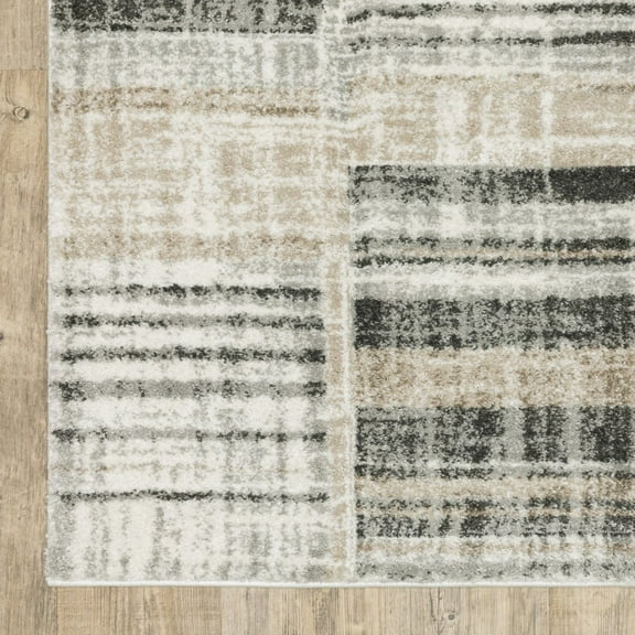 5' X 8' Grey Charcoal Ivory Tan Brown And Beige Geometric Power Loom Stain Resistant Area Rug