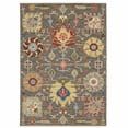 thumbnail image 1 of 6' X 9' Grey Charcoal Yellow Blue Rust Red Pink Green And Ivory Oriental Power Loom Stain Resistant Area Rug With Fringe, 1 of 5